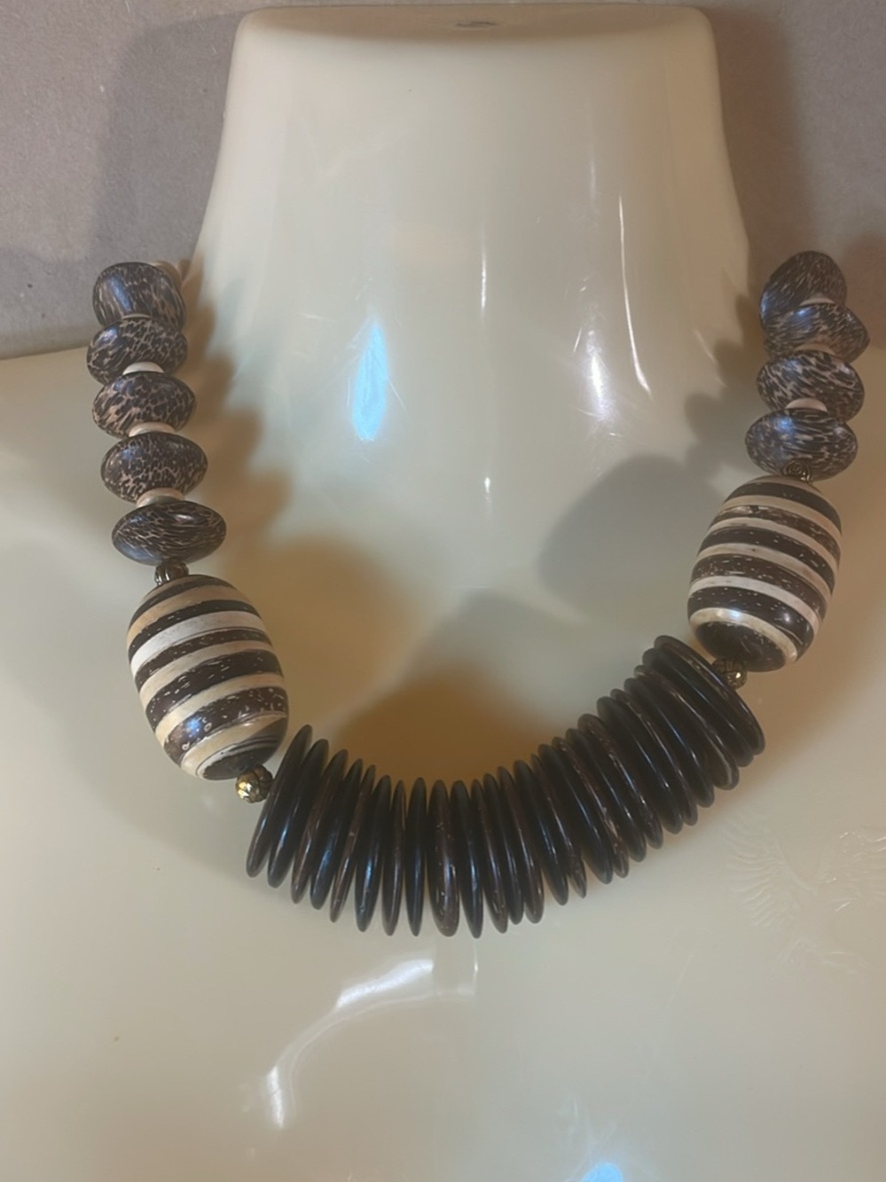Bold Black and White Striped Bead Statement Necklace